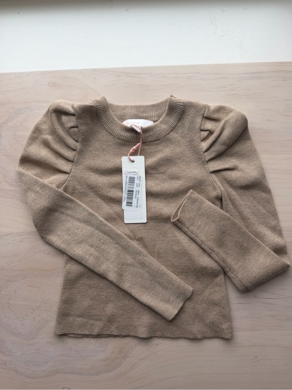 GB girls Tan Crewneck Knit Sweater with Subtle Ribbing